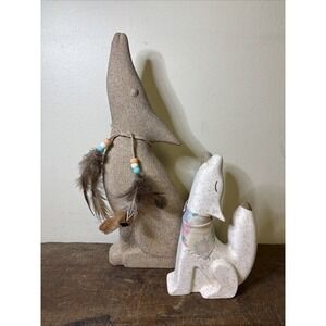 Pair Of Ceramic Howling Coyote Dog With Southwest Theme Tan Beige Figurine